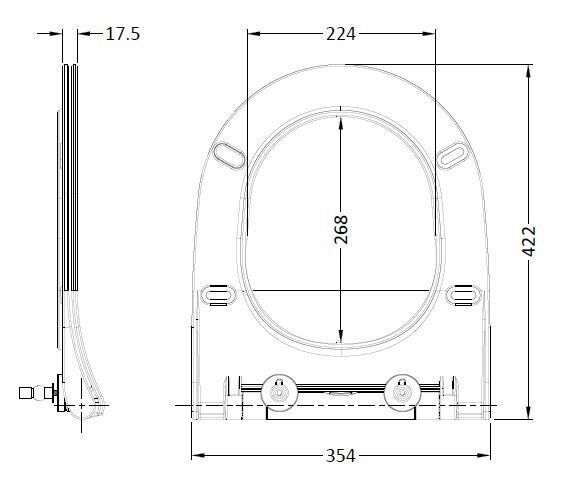 Nuie White Round Soft Close Toilet Seat with Top Fix Hinge for Freya (NCG398) line drawing