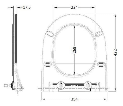 Nuie White Round Soft Close Toilet Seat with Top Fix Hinge for Freya (NCG398) line drawing