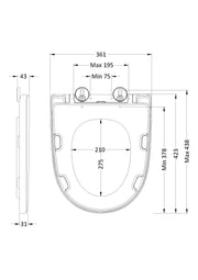 Nuie White Round Soft Close Toilet Seat with Top Fix Hinge for Freya (NCG399) line drawing