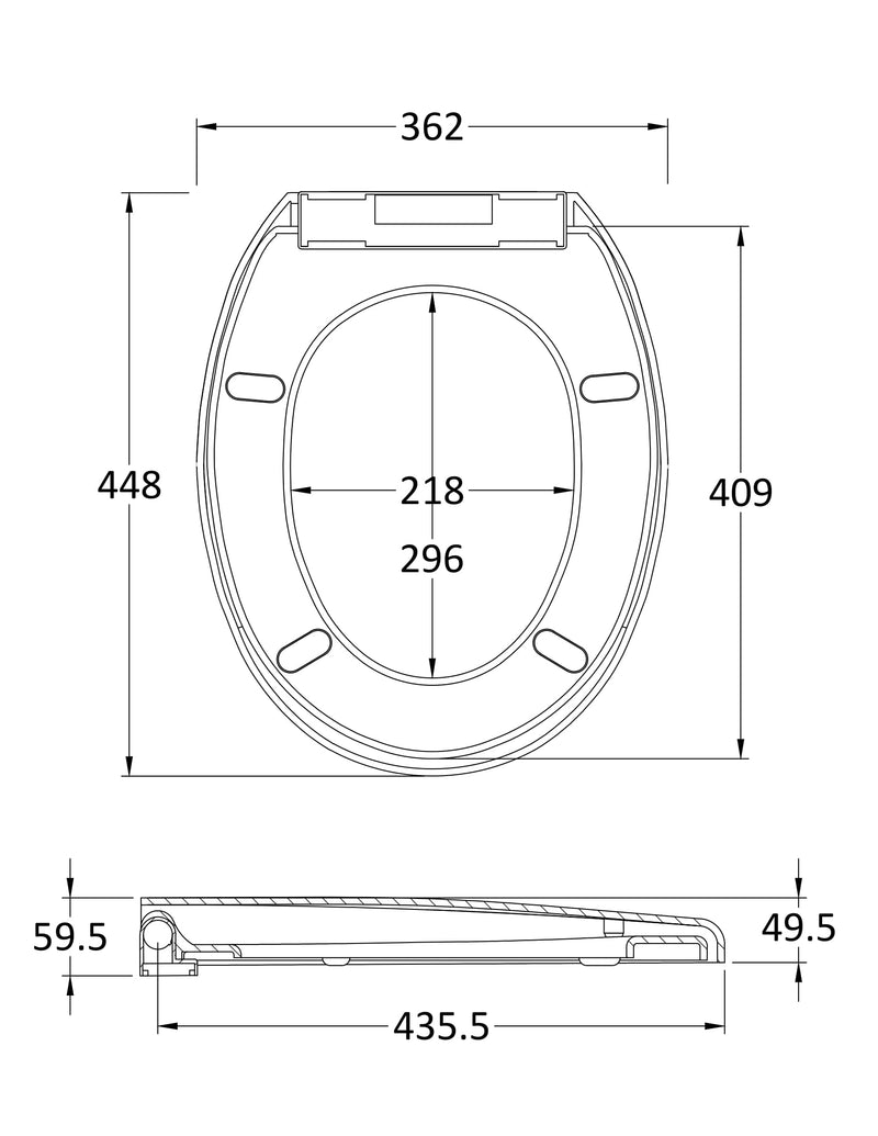 Nuie White Round Soft Close Toilet Seat with Top Fix Hinge (NTS008) line drawing