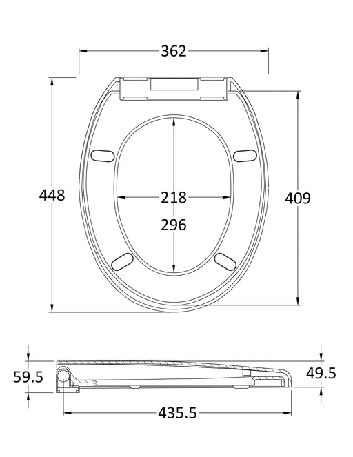 Nuie White Round Soft Close Toilet Seat with Top Fix Hinge (NTS008) line drawing