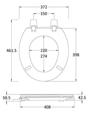 Nuie White Traditional Round Wooden Toilet Seat with Bottom Fix Hinge (NTS303) line drawing