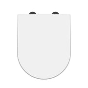 Nuie wide D shape soft close toilet seat with black cover caps