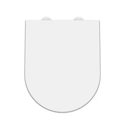 Nuie wide D shape soft close toilet seat with white cover caps