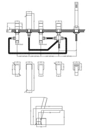 Nuie Windon Bath Shower Mixer 5 Tap Hole Chrome dimensions diagram WIN314