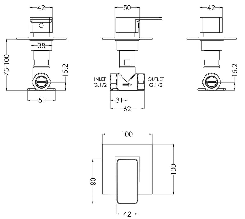 Nuie Windon Concealed Stop Tap Chrome dimensions diagram WINST10