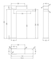 Nuie Windon High Rise Mono Basin Mixer Brushed Bronze dimensions diagram WIN1570