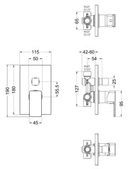Nuie Windon Manual Concealed Shower Valve With Diverter 2 Outlet Chrome dimensions diagram WINMV12