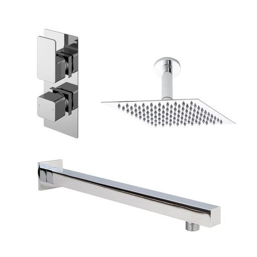 Nuie Windon Chrome Twin Thermostatic Valve, Square Wall-Mounted Arm & Fixed Head Shower Set — SBS01TW1
