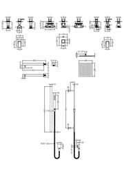 Nuie Windon Chrome 2 Outlet Concealed Thermostatic Shower Valve with Diverter dimensions line drawing