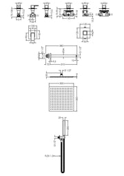 Nuie Windon Chrome 2 Outlet Concealed Thermostatic Shower Valve with Stop Taps dimensions line drawing