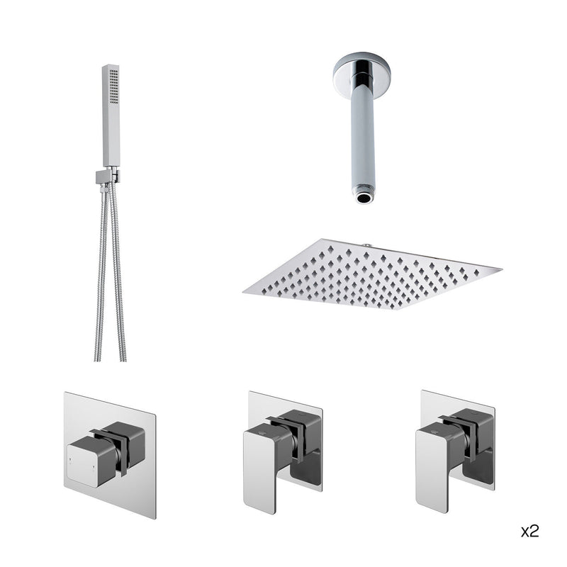 Nuie Windon Chrome 2 Outlet Thermostatic Double Shower Bundle with Heads & Handsets — SBS132ST2