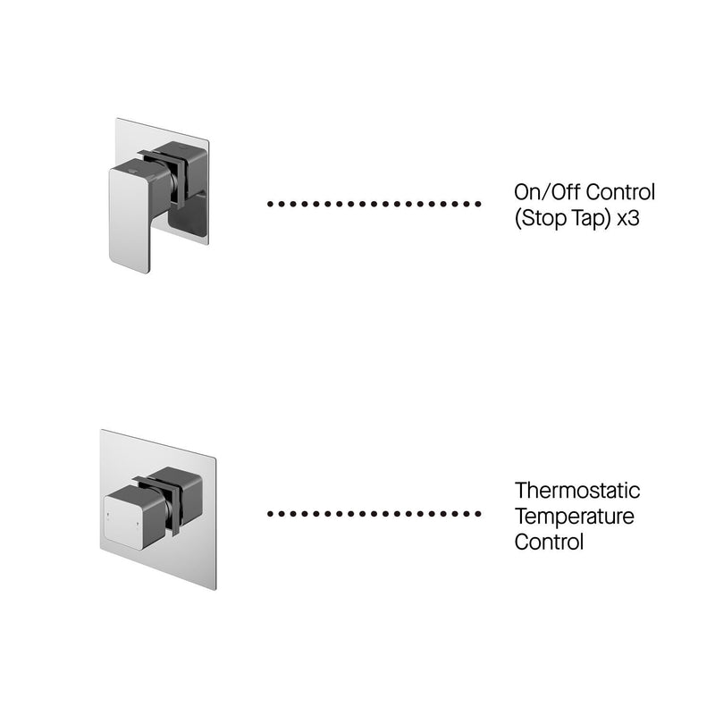Nuie Windon Chrome 3 Outlet Concealed Thermostatic Shower System with Stop Taps additional view