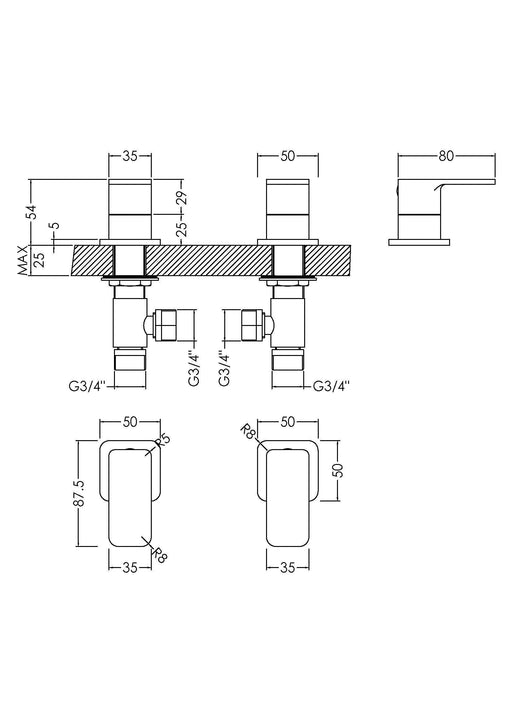 Nuie Windon Side Valves Chrome dimensions diagram WIN308