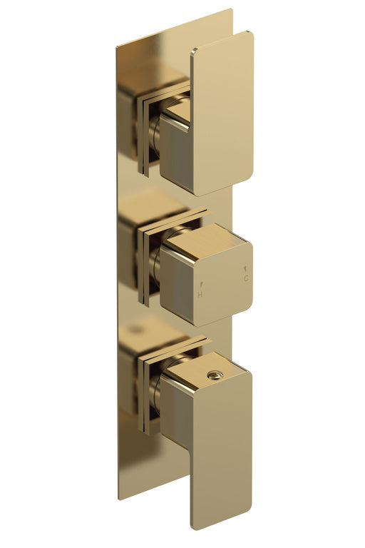 Nuie Windon Triple Concealed Thermostatic Shower Valve 2 Outlet Brushed Brass WIN8TR02