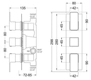 Nuie Windon Triple Concealed Thermostatic Shower Valve 2 Outlet Chrome dimensions diagram WINTR02