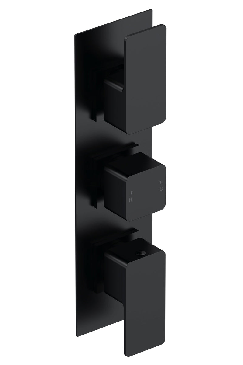 Nuie Windon Triple Concealed Thermostatic Shower Valve 2 Outlet Matt Black WIN4TR02