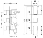 Nuie Windon Triple Concealed Thermostatic Shower Valve With Diverter 3 Outlet Brushed Brass dimensions diagram WIN8TR03