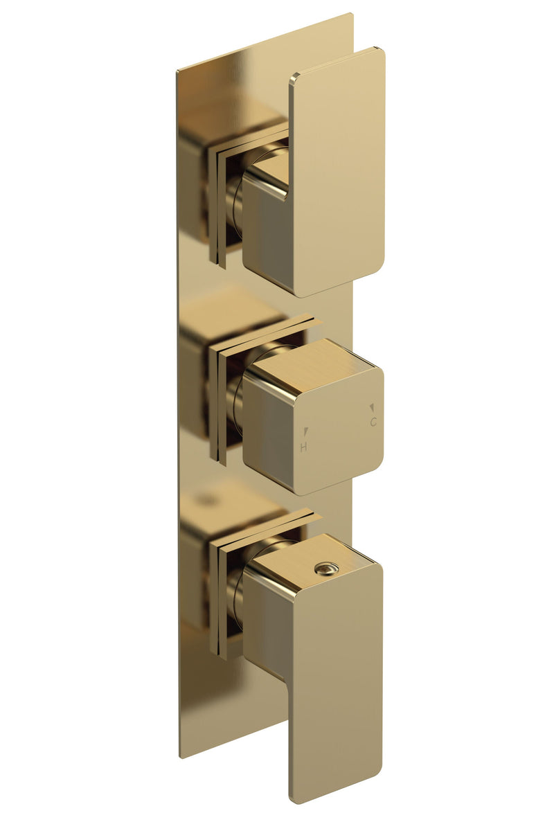 Nuie Windon Triple Concealed Thermostatic Shower Valve With Diverter 3 Outlet Brushed Brass WIN8TR03
