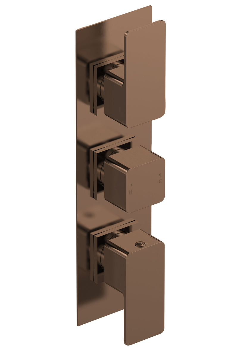 Nuie Windon Triple Concealed Thermostatic Shower Valve With Diverter 3 Outlet Brushed Bronze WIN15TR03