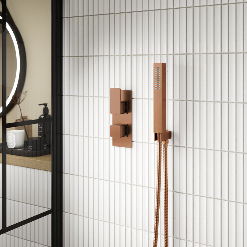Nuie Windon Twin Concealed Thermostatic Shower Valve 1 Outlet Brushed Bronze lifestyle image