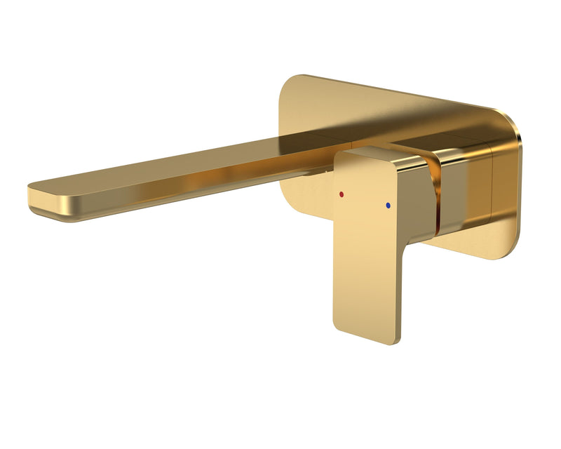 Nuie Windon Wall Mounted Basin Mixer 2 Tap Hole with Plate Brushed Brass WIN828