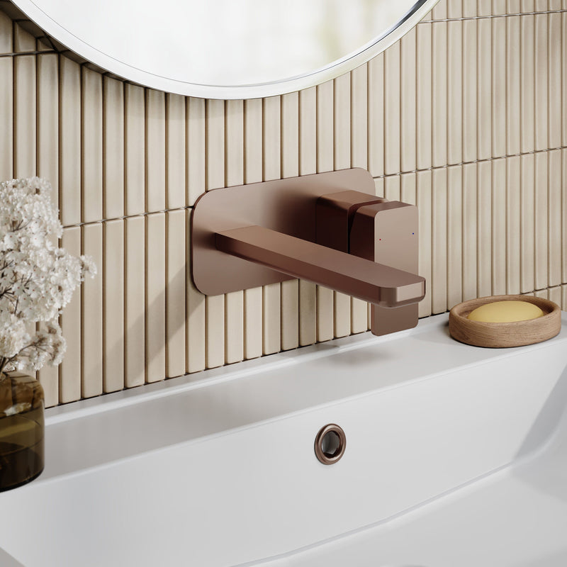 Nuie Windon Wall Mounted Basin Mixer 2 Tap Hole with Plate Brushed Bronze lifestyle image