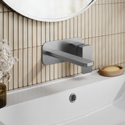 Nuie Windon Wall Mounted Basin Mixer 2 Tap Hole with Plate Brushed Pewter lifestyle image