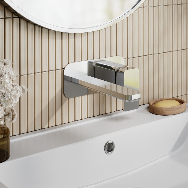 Nuie Windon Wall Mounted Basin Mixer 2 Tap Hole with Plate Chrome lifestyle image