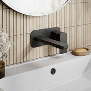 Nuie Windon Wall Mounted Basin Mixer 2 Tap Hole with Plate Matt Black lifestyle image