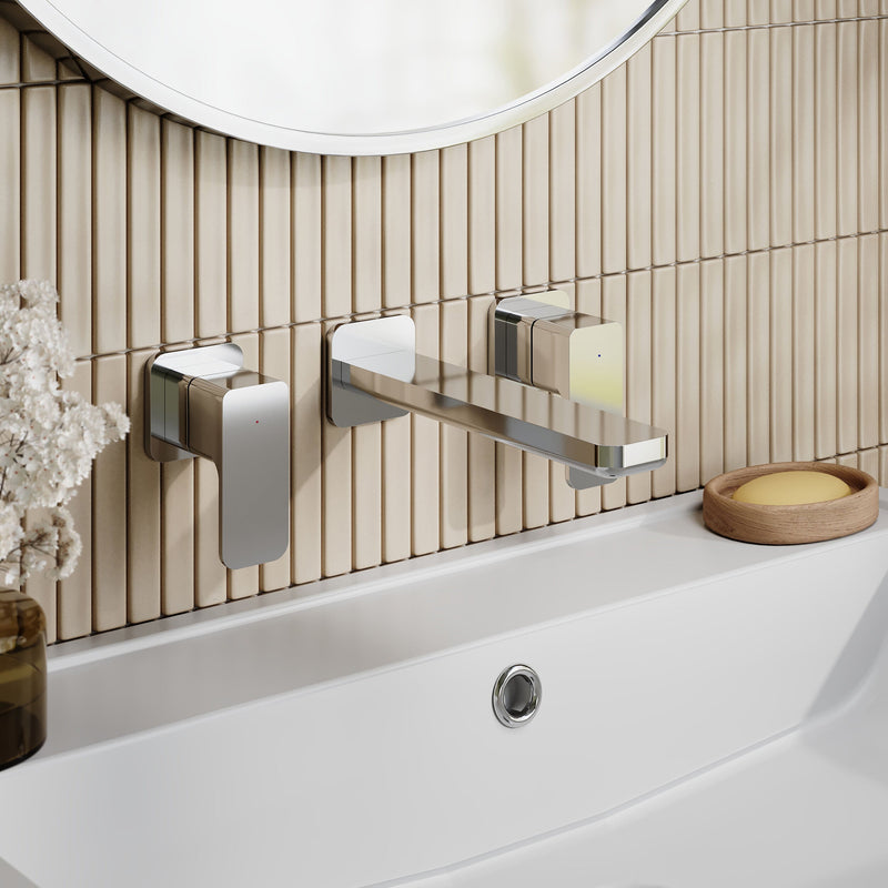 Nuie Windon Wall Mounted Basin Mixer 3 Tap Hole Chrome lifestyle image