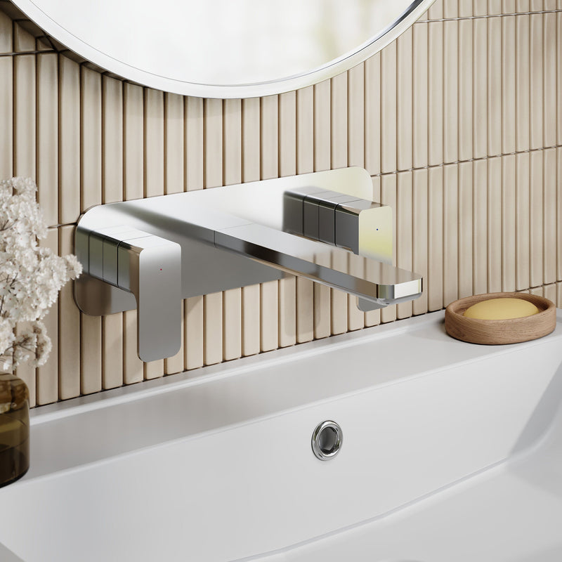 Nuie Windon Wall Mounted Basin Mixer 3 Tap Hole with Plate Chrome lifestyle image