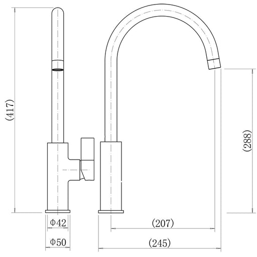 Nuie Zayan Single Lever Kitchen Tap Chrome (KZA305SL) line drawing