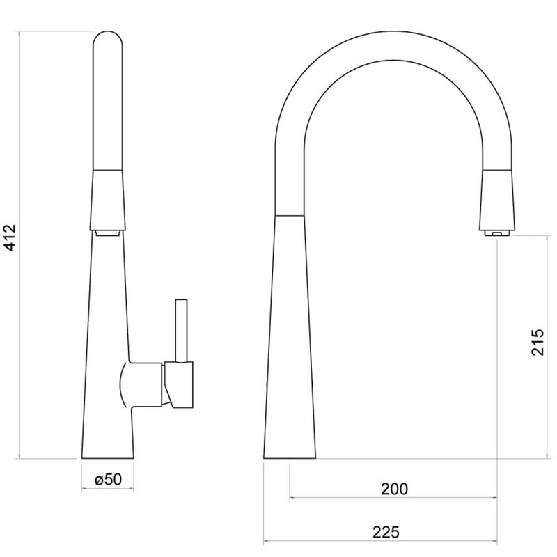 Nuie Ziro Pull Out Kitchen Mixer Tap line drawing