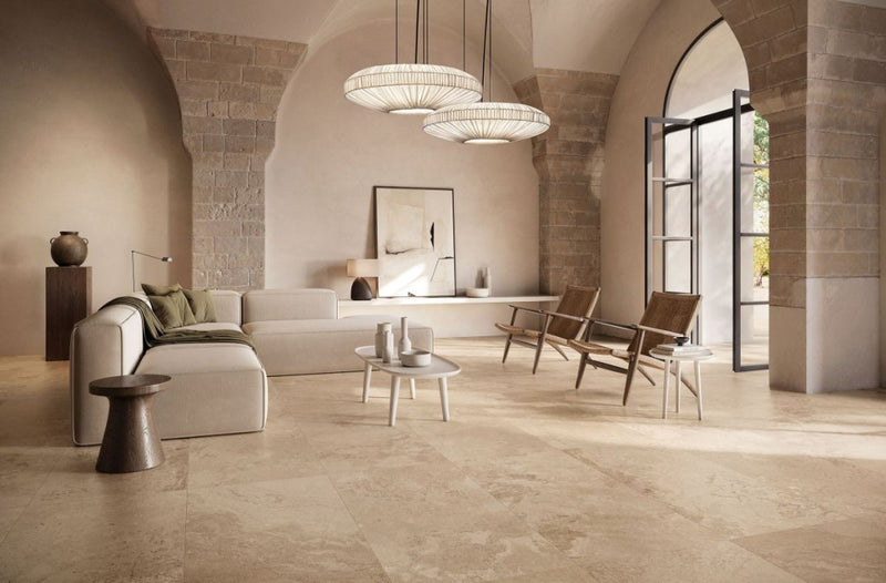 Ocala ivory stone effect matt tile 600x1200mm - view 3