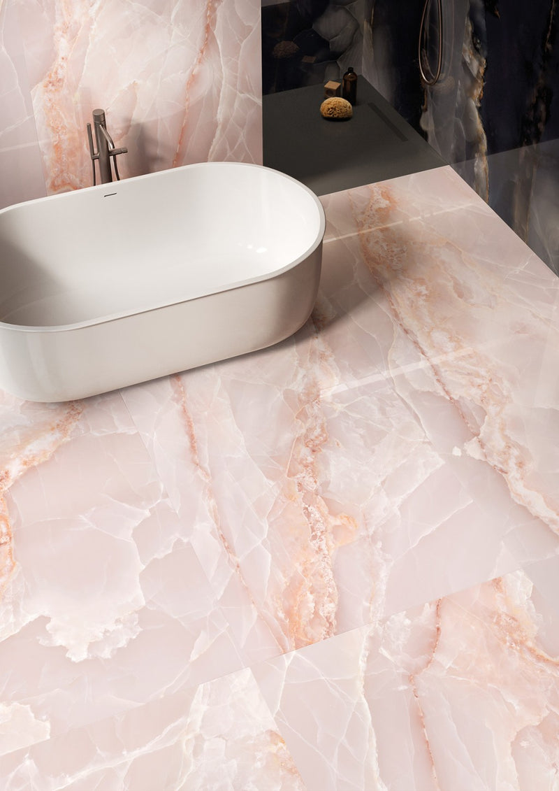 Orlando pink onyx effect tile 600x1200mm - view 2
