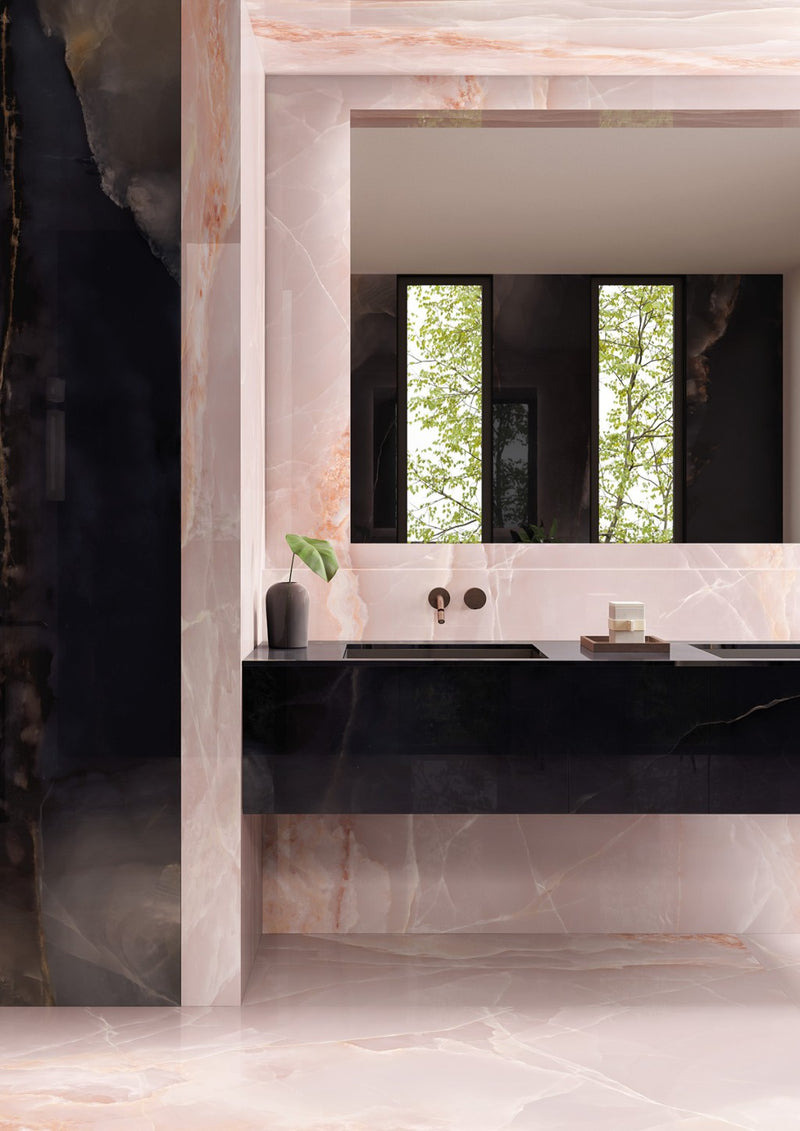 Orlando pink onyx effect tile 600x1200mm - view 3