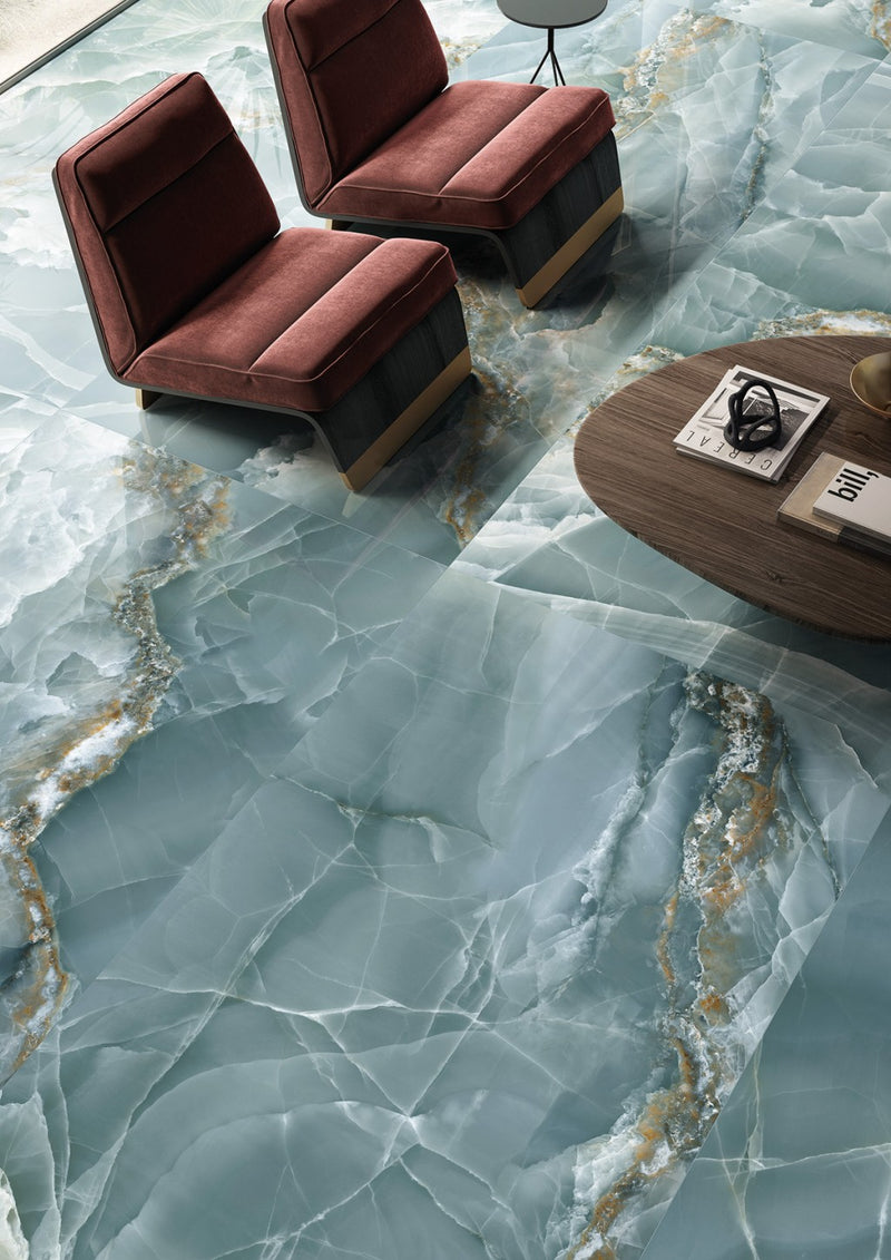 Orlando turquoise onyx effect tile 600x1200mm - view 2