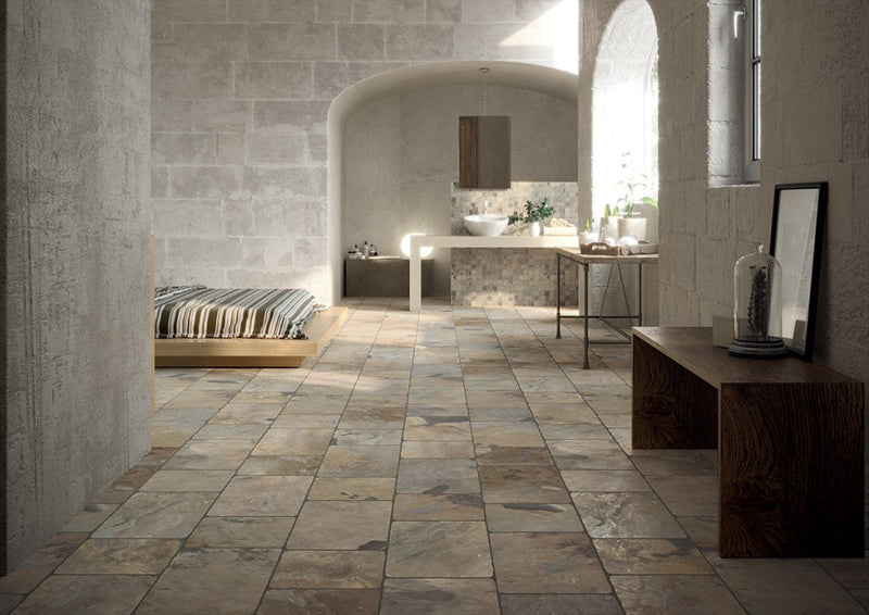 Oviedo Autumn Grey Flagstone Effect Matt Porcelain Wall & Floor Tile 500x500mm