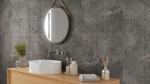 Parkland Anthracite Stone Effect Satin Ceramic Brick Decor Wall Tile 300x600mm