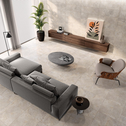 Parkland greige stone effect tile 600x600mm - view 2