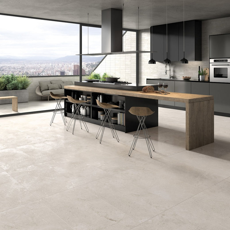 Parkland White Stone Effect Matt Porcelain Wall & Floor Tile 600x600mm