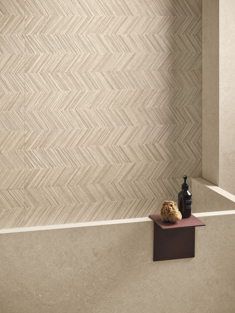 Pensacola Beige Herringbone Decor Matt Porcelain Wall Tile 600x1200mm