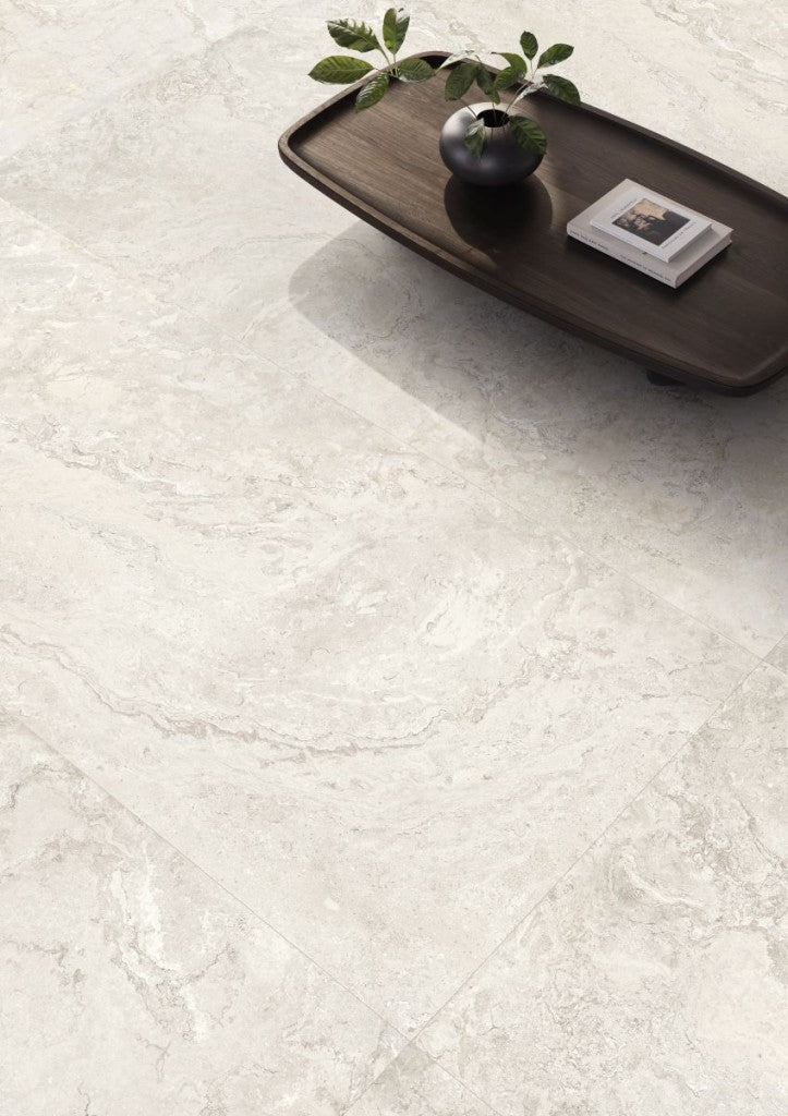 Pensacola White Varied Stone Effect Matt Porcelain Wall & Floor Tile 600x1200mm