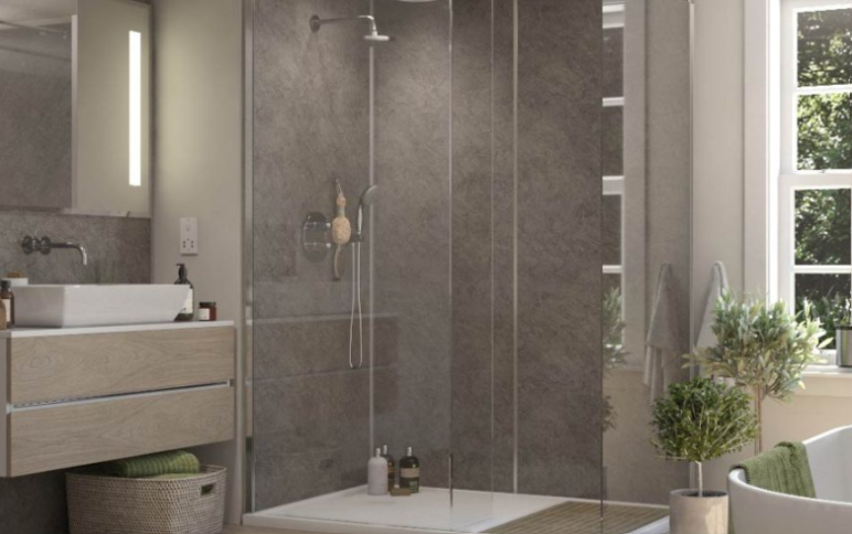 Selkie Inspire Collection Persian Grey Satin MDF Wet Wall Panel – Tongue & Groove, 2420 x 1200 x 11mm