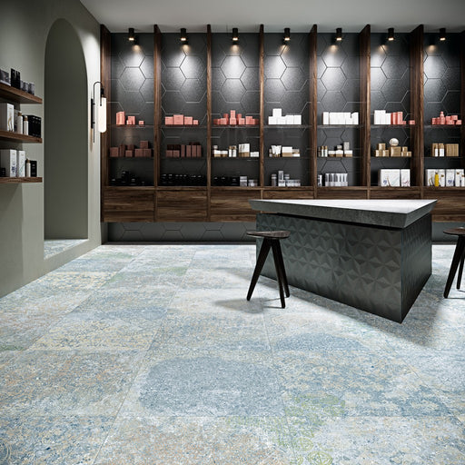 Plantation Blue Vintage Pattern Matt Porcelain Wall & Floor Tile 500x1000mm