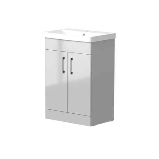 Portland 500mm Two Door Floor Standing Unit & Basin in Gloss Grey with Chrome Handles
