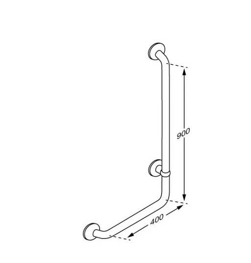 Pressalit Plus Angle Handrail 90°, Left Hand, 400 × 900mm, Dark Blue (RT119108) - dimensioned drawing