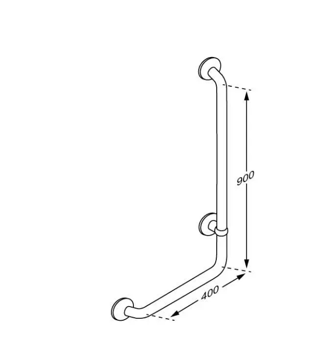 Pressalit Plus Angle Handrail 90°, Right Hand, 400 × 900mm, Red (RT118035) - dimensioned drawing