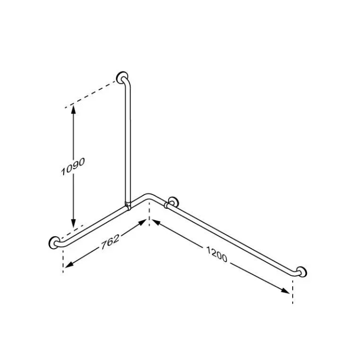 Pressalit Plus Corner Shower Combination Rail, 762 x 1200 x 1090mm, Anthracite (RT138112)